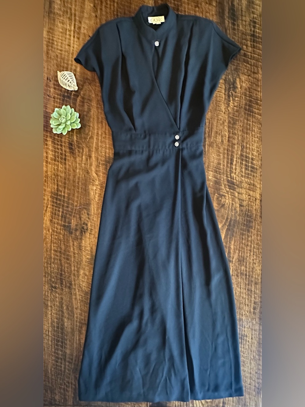 Cache | VTG Faux Wrap Black Jumpsuit Key Hole Neck Wide Leg, Size 14